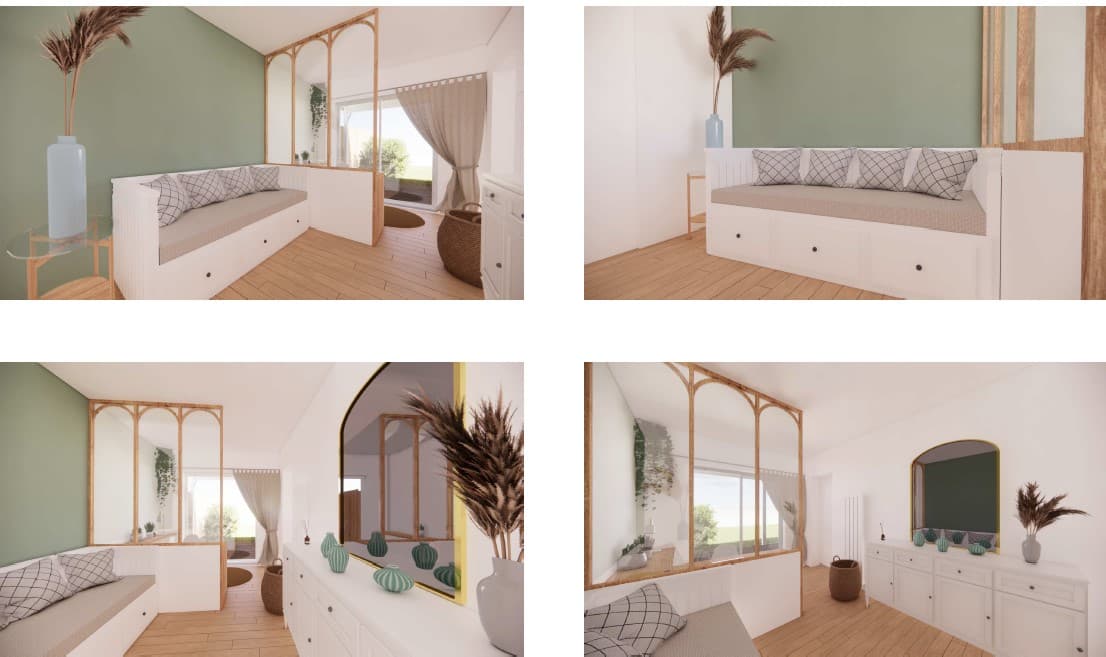 Plan 3D intérieur – chambre et bureau dans l’extension bois
